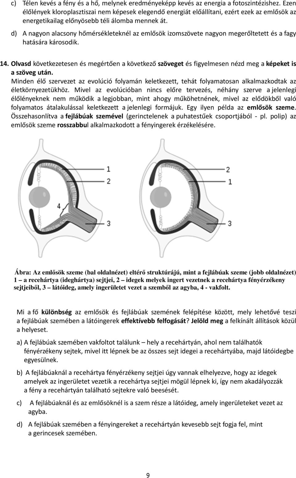 d) A nagyon alacsony hőmérsékleteknél az emlősök izomszövete nagyon megerőltetett és a fagy hatására károsodik. 14.