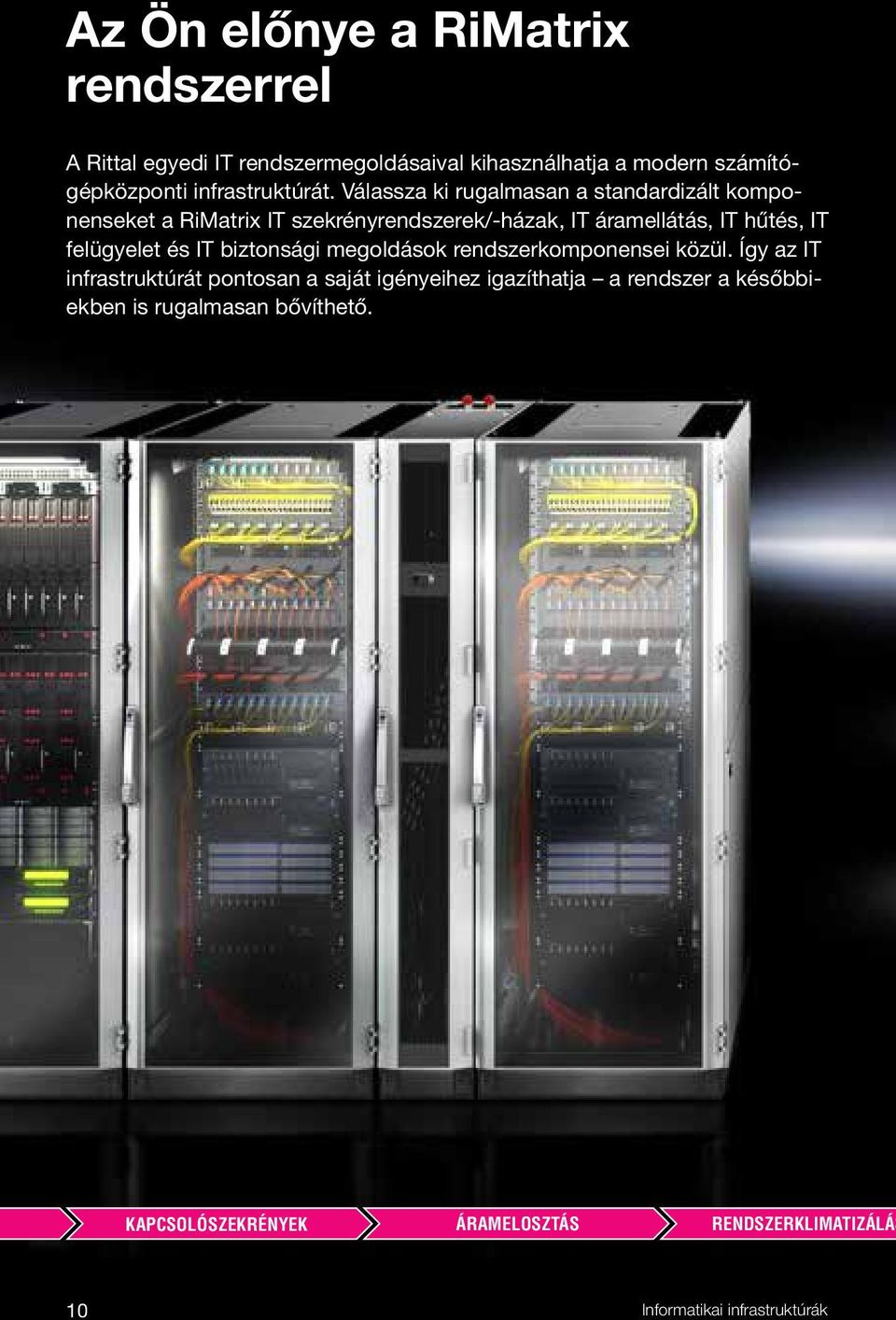 Válassza ki rugalmasan a standardizált komponenseket a RiMatrix IT szekrényrendszerek/-házak, IT áramellátás, IT hűtés, IT