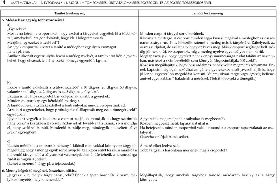 Az egyik csoporttal kivitet a tanító a mérleghez egy ilyen csomagot. Lehet pl. a só.