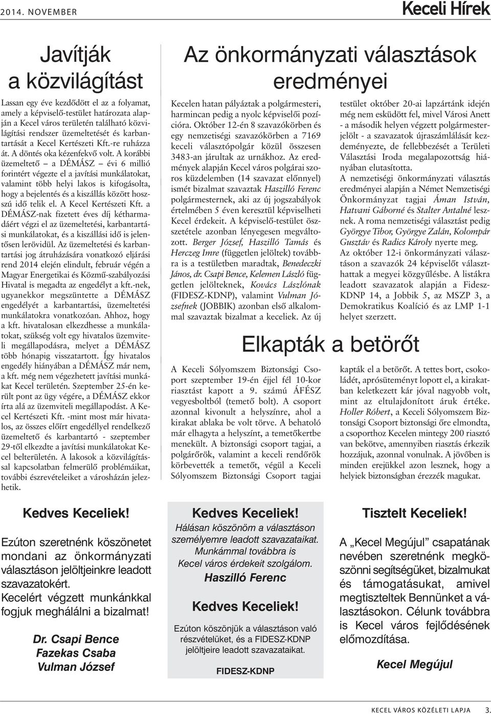 A korábbi üzemeltetõ a DÉMÁSZ évi 6 millió forintért végezte el a javítási munkálatokat, valamint több helyi lakos is kifogásolta, hogy a bejelentés és a kiszállás között hoszszú idõ telik el.