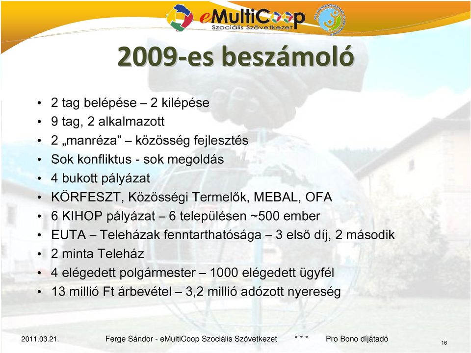 pályázat 6 településen ~500 ember EUTA Teleházak fenntarthatósága 3 első díj, 2 második 2 minta