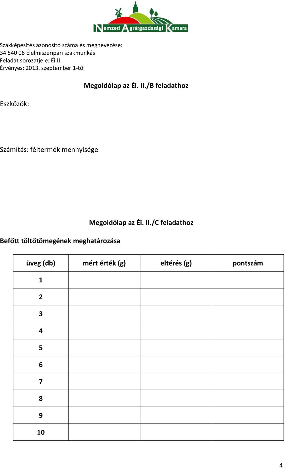 töltőtömegének meghatározása Megoldólap az Éi. II.