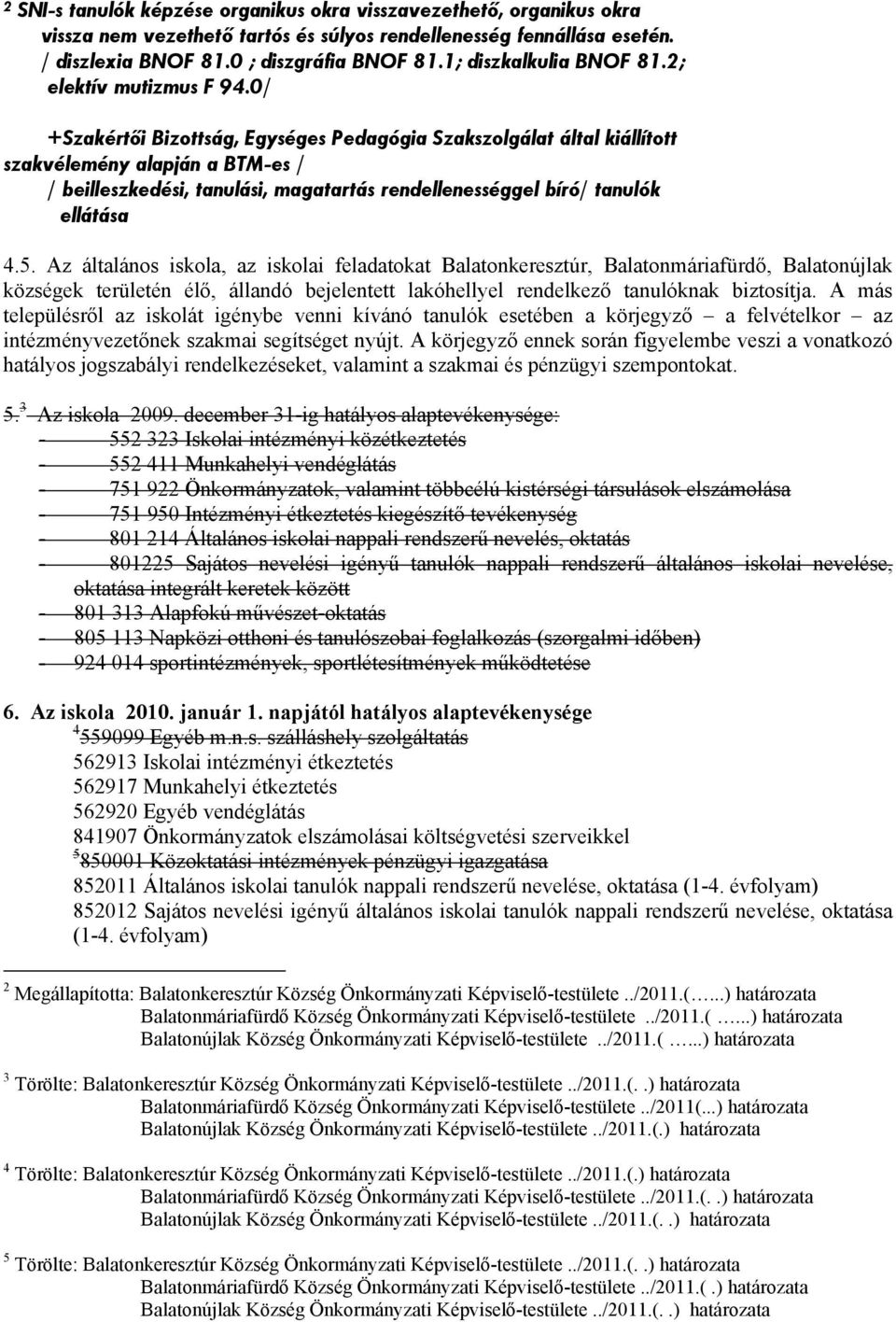 0/ +Szakértői Bizottság, Egységes Pedagógia Szakszolgálat által kiállított szakvélemény alapján a BTM-es / / beilleszkedési, tanulási, magatartás rendellenességgel bíró/ tanulók ellátása 4.5.