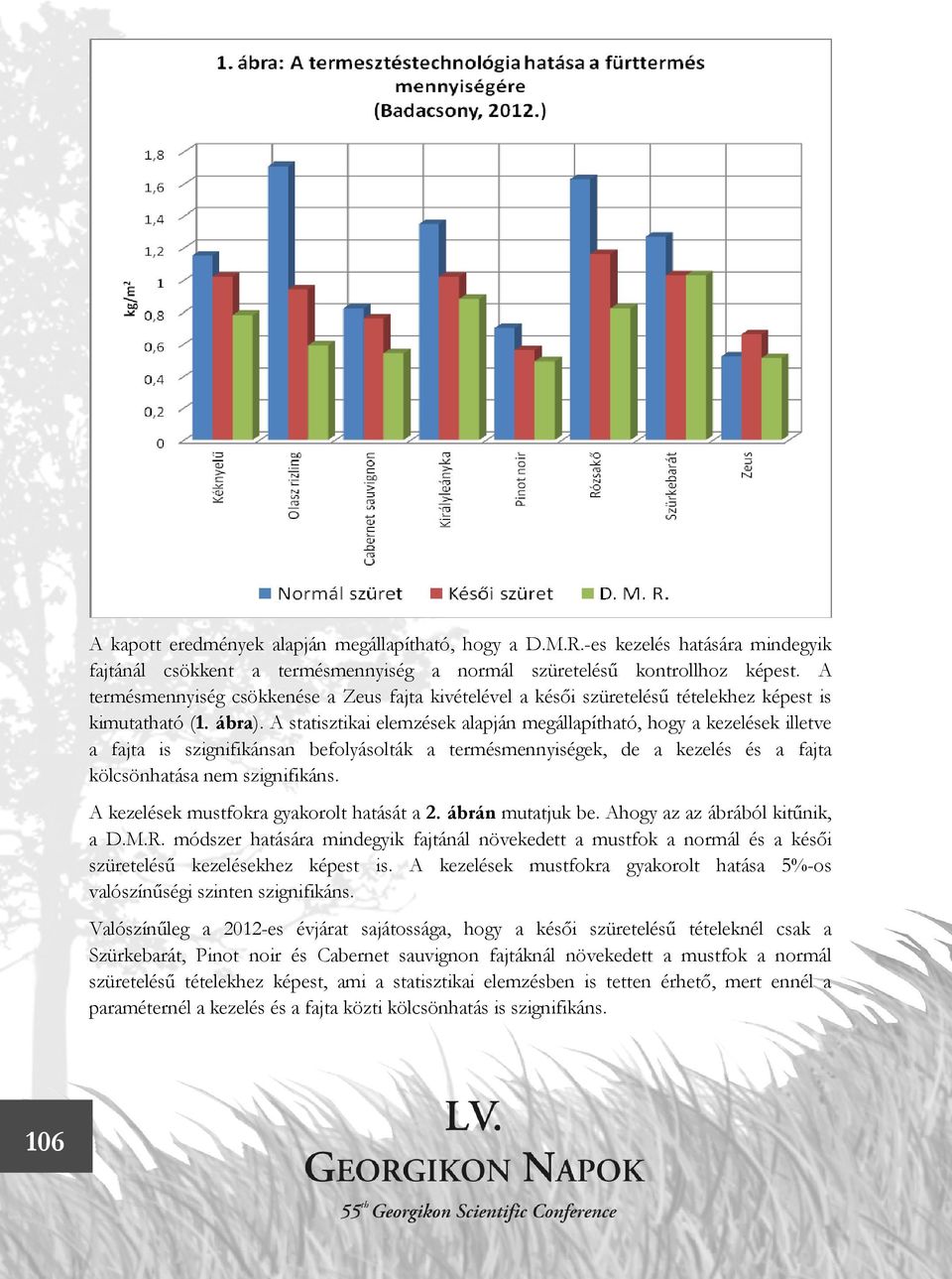 A statisztikai elemzések alapján megállapítható, hogy a kezelések illetve a fajta is szignifikánsan befolyásolták a termésmennyiségek, de a kezelés és a fajta kölcsönhatása nem szignifikáns.