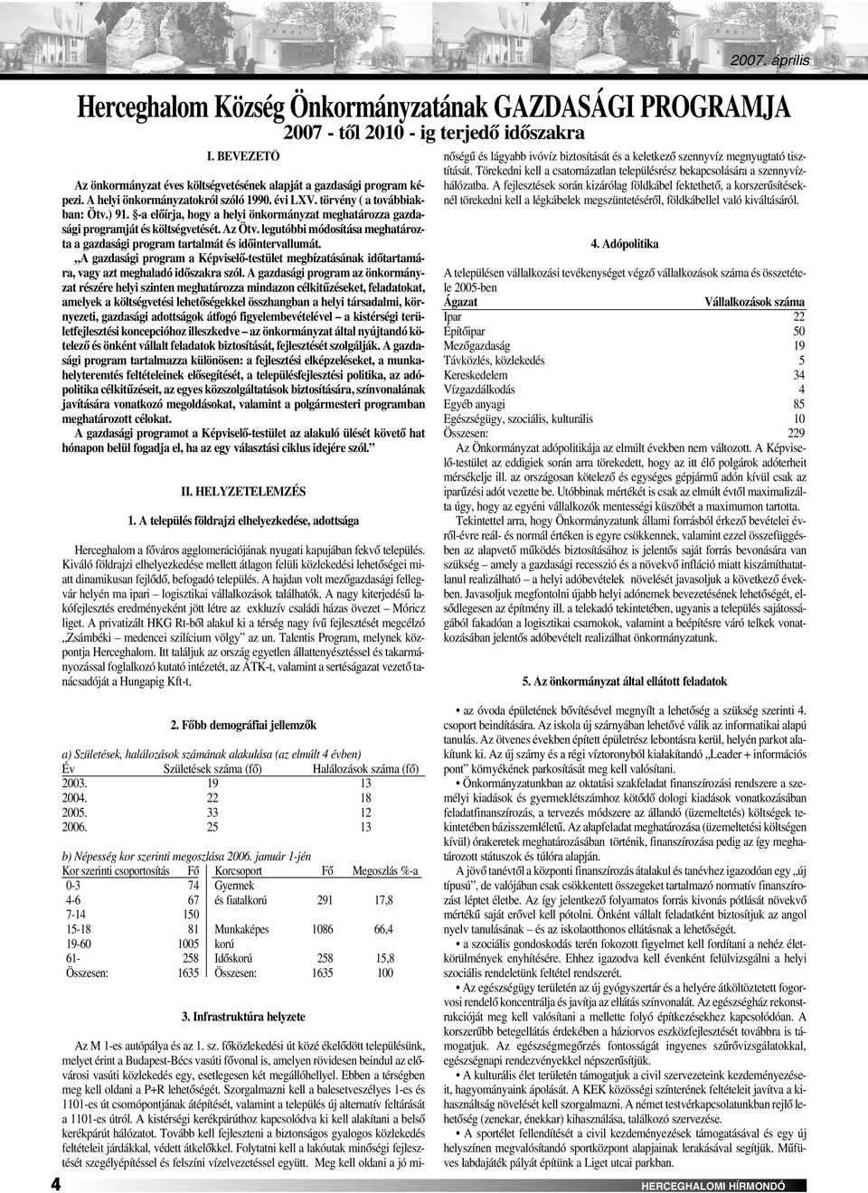 A gazdasági program a Képviselô-testület megbízatásának idôtartamára, vagy azt meghaladó idôszakra szól.