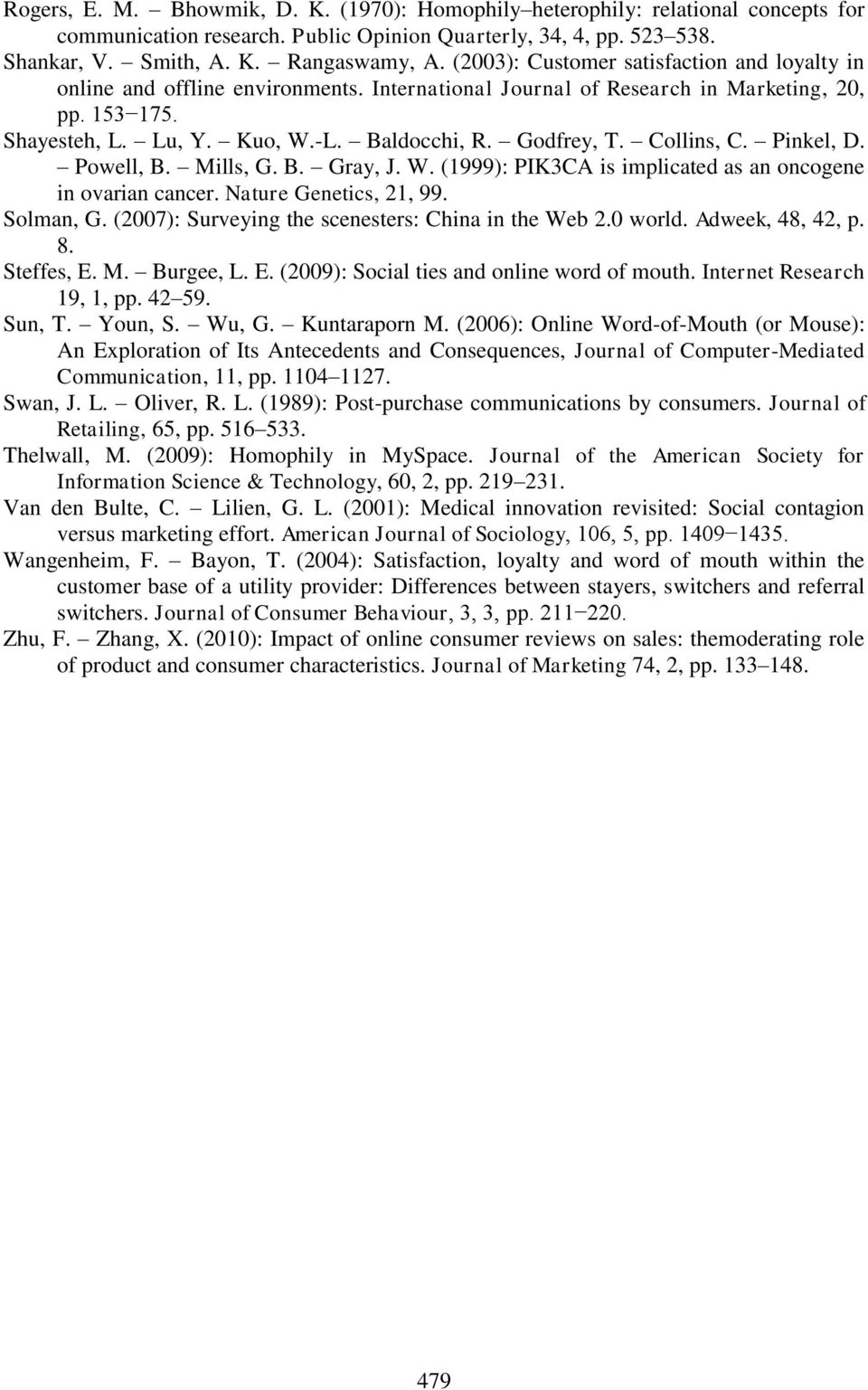Collins, C. Pinkel, D. Powell, B. Mills, G. B. Gray, J. W. (1999): PIK3CA is implicated as an oncogene in ovarian cancer. Nature Genetics, 21, 99. Solman, G.