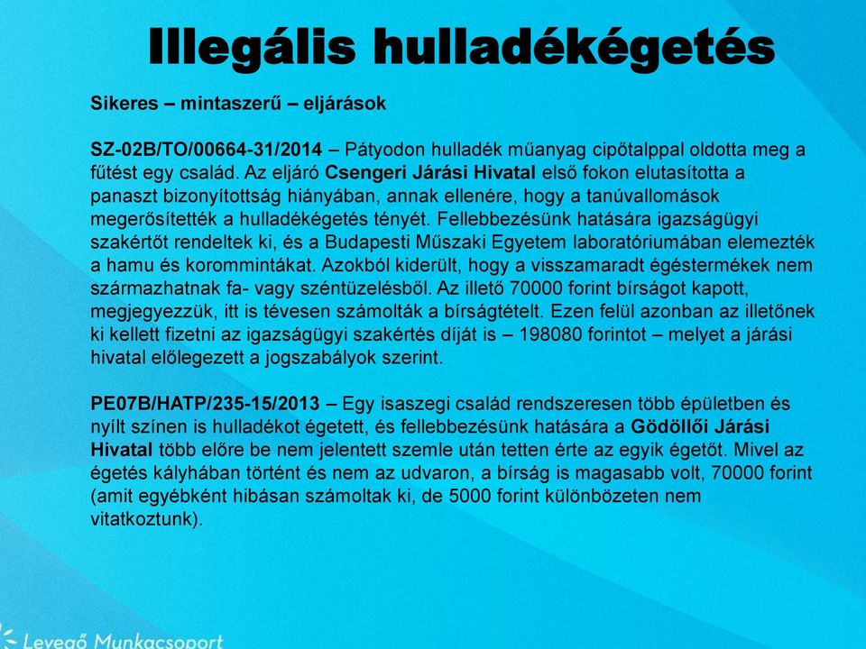 Fellebbezésünk hatására igazságügyi szakértőt rendeltek ki, és a Budapesti Műszaki Egyetem laboratóriumában elemezték a hamu és korommintákat.