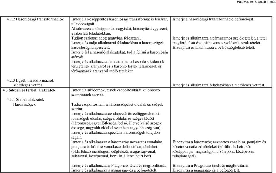 Ismerje és alkalmazza feladatokban a hasonló síkidomok területének arányáról és a hasonló testek felszínének és térfogatának arányáról szóló tételeket. 4.2.3 Egyéb transzformációk Merőleges vetítés 4.