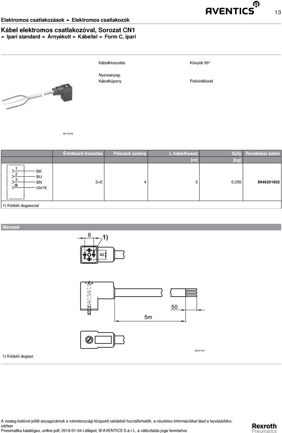 Érintkező kiosztás Pólusok száma L kábelhossz Súly Rendelési szám [m] [kg] 3+E 5 0,95 896060 ) Kódoló dugasszal Méretek