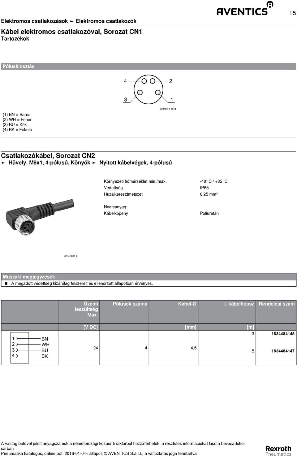 Védettség Huzalkeresztmetszet -0 C / +85 C IP65 0,5 mm² Nyersanyag: Kábelköpeny Poliuretán 0007009_c Műszaki megjegyzések A megadott védettség kizárólag felszerelt és ellenőrzött