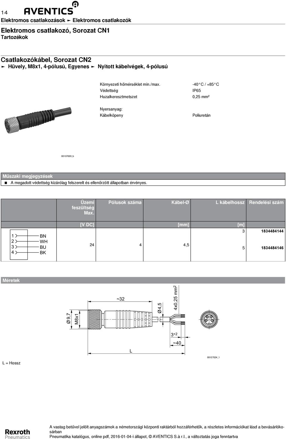 Védettség Huzalkeresztmetszet -40 C / +85 C IP65 0,5 mm² Nyersanyag: Kábelköpeny Poliuretán 0007009_b Műszaki megjegyzések A megadott védettség kizárólag felszerelt és