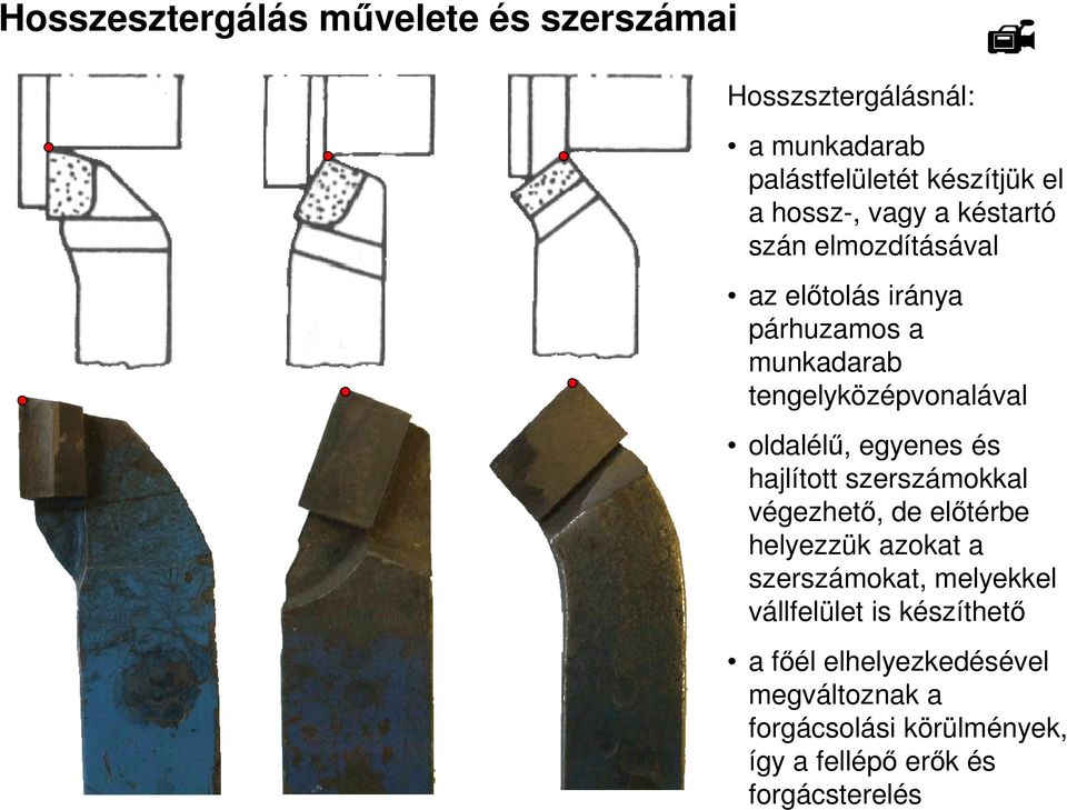 egyenes és hajlított szerszámokkal végezhetı, de elıtérbe helyezzük azokat a szerszámokat, melyekkel vállfelület