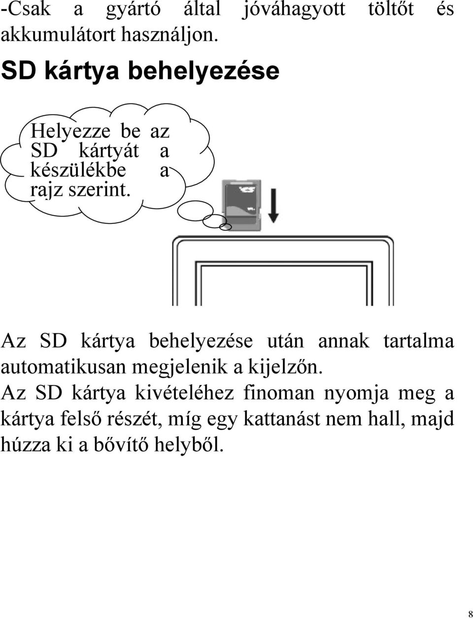 Az SD kártya behelyezése után annak tartalma automatikusan megjelenik a kijelzőn.