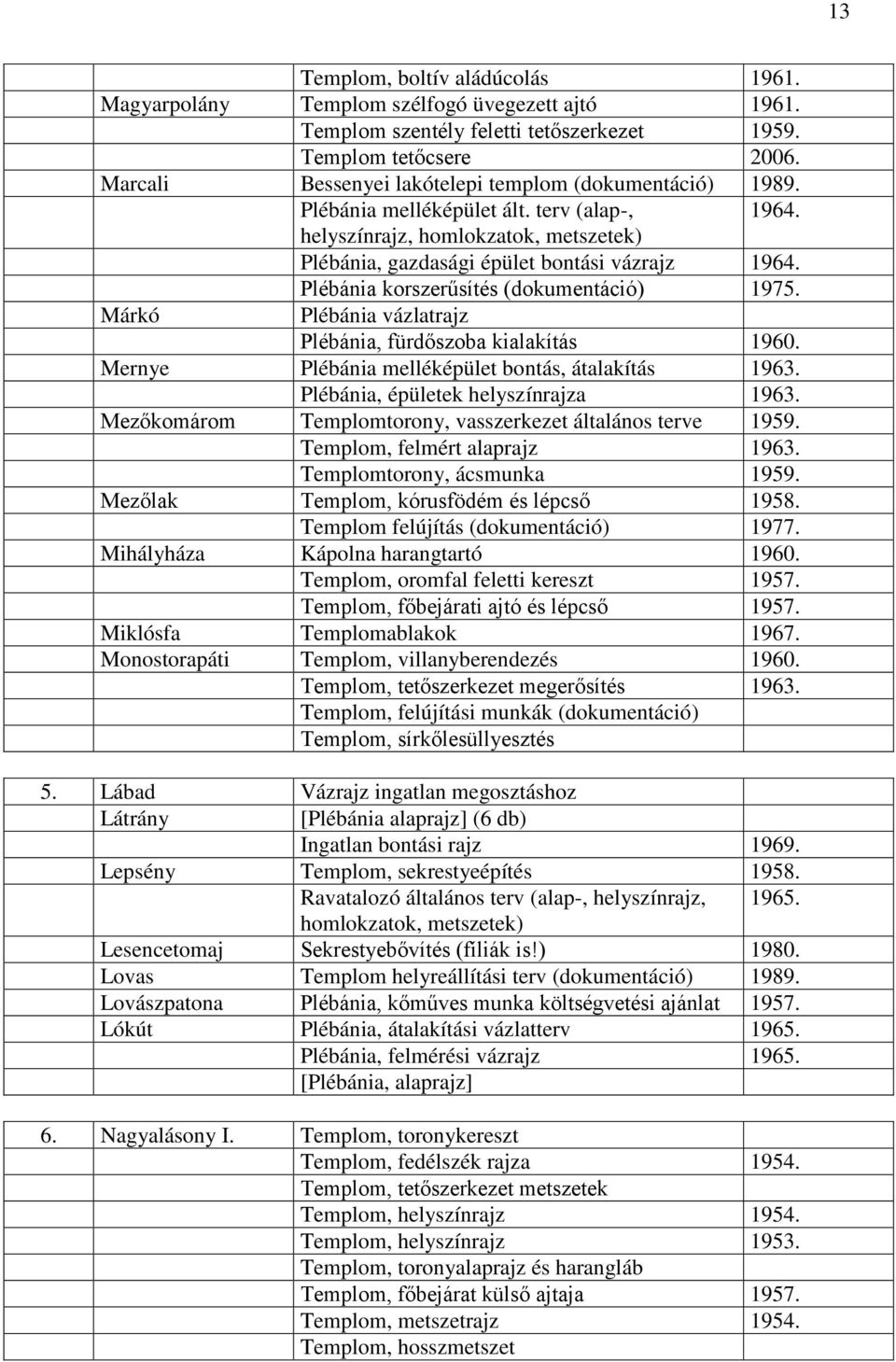 Márkó Plébánia korszerűsítés (dokumentáció) 1975. Plébánia vázlatrajz Plébánia, fürdőszoba kialakítás 1960. Mernye Plébánia melléképület bontás, átalakítás 1963. Plébánia, épületek helyszínrajza 1963.