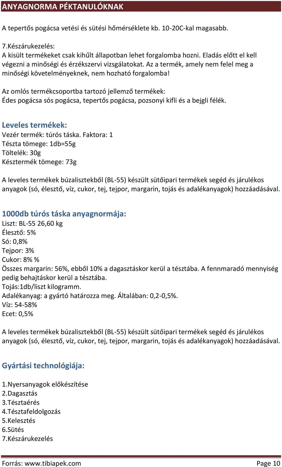 Az omlós termékcsoportba tartozó jellemző termékek: Édes pogácsa sós pogácsa, tepertős pogácsa, pozsonyi kifli és a bejgli félék. Leveles termékek: Vezér termék: túrós táska.