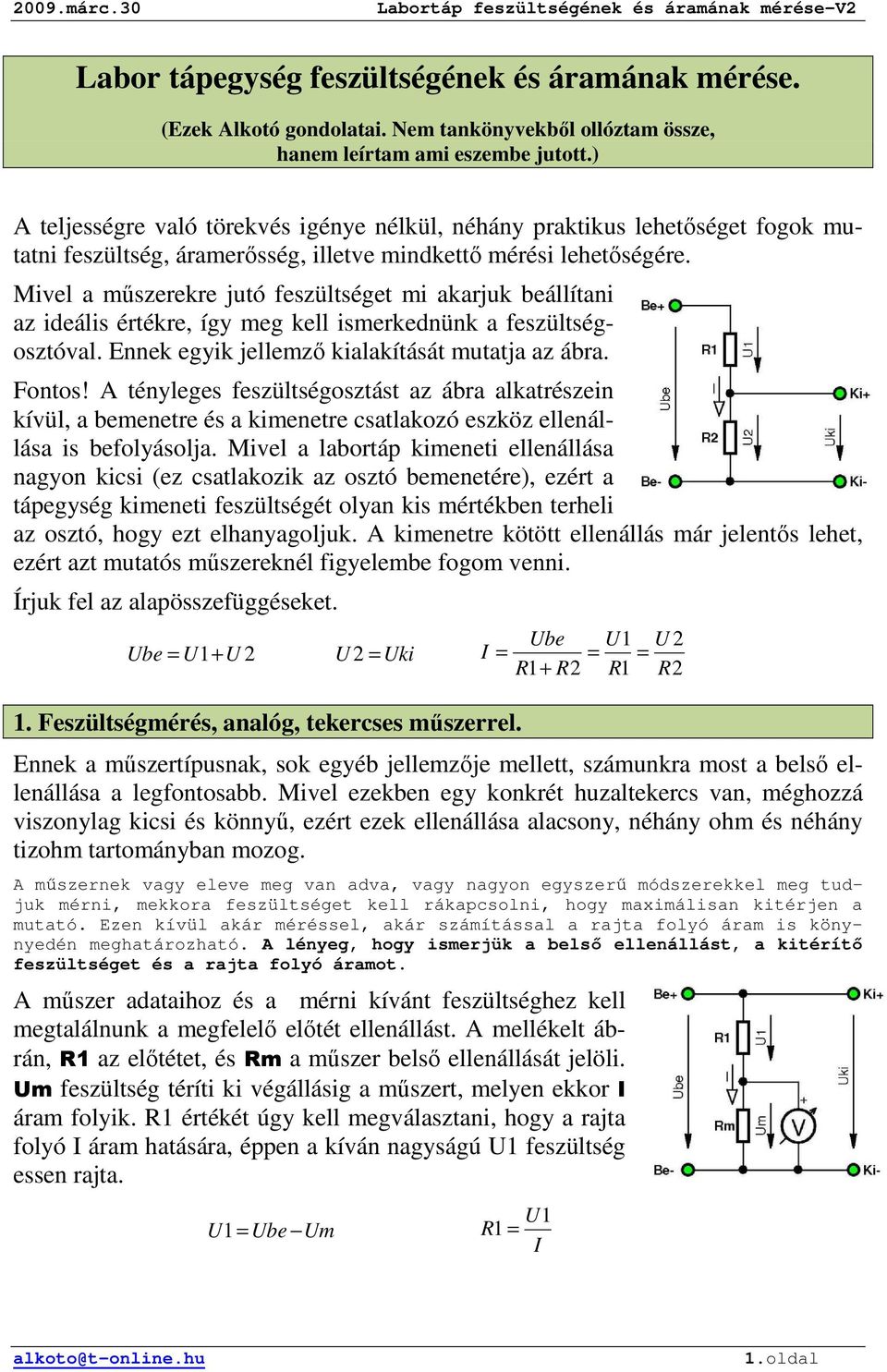 Labor tápegység feszültségének és áramának mérése. - PDF Ingyenes letöltés