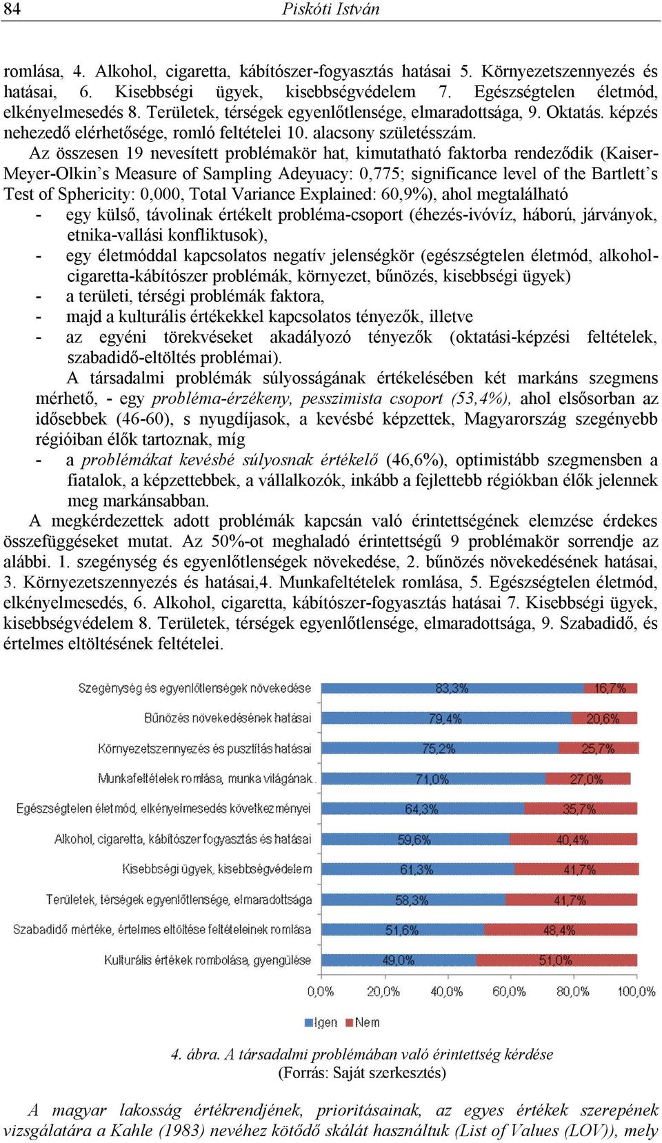 Az összesen 19 nevesített problémakör hat, kimutatható faktorba rendeződik (Kaiser- Meyer-Olkin s Measure of Sampling Adeyuacy: 0,775; significance level of the Bartlett s Test of Sphericity: 0,000,