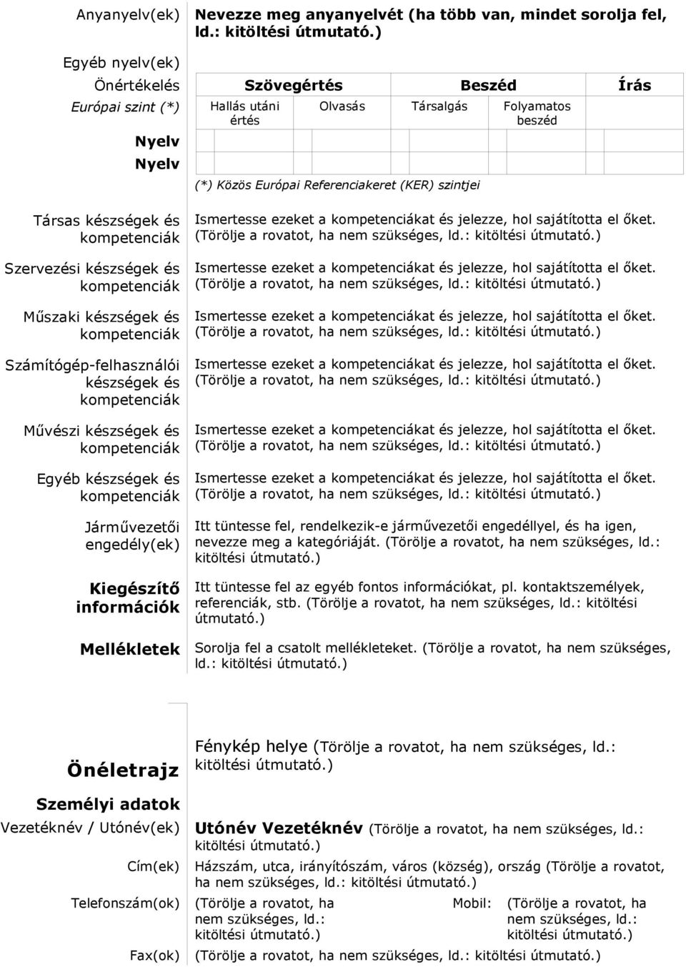 Szervezési készségek és Mőszaki készségek és Számítógép-felhasználói készségek és Mővészi készségek és Egyéb készségek és Jármővezetıi engedély(ek) Kiegészítı információk Ismertesse ezeket a at és