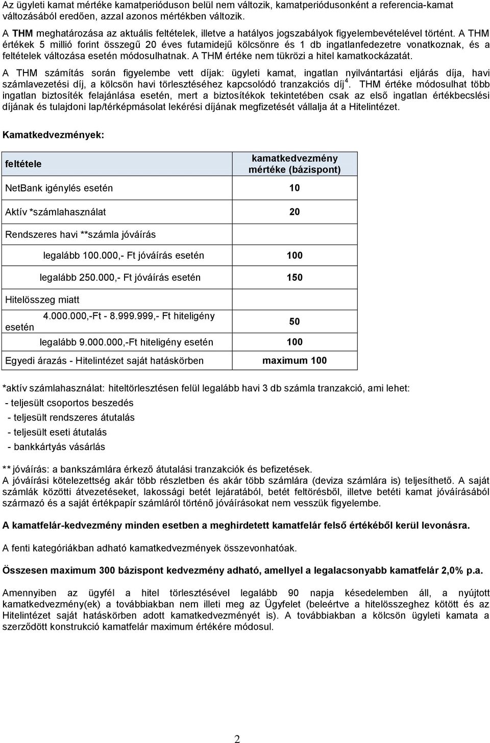 A THM értékek 5 millió forint összegű 20 éves futamidejű kölcsönre és 1 db ingatlanfedezetre vonatkoznak, és a feltételek változása esetén módosulhatnak.