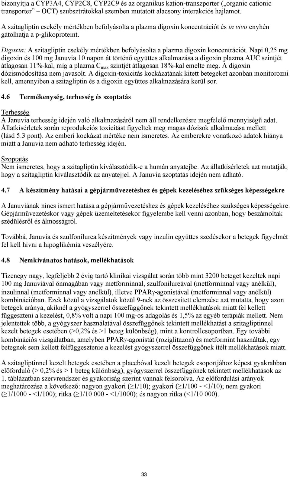 Digoxin: A szitagliptin csekély mértékben befolyásolta a plazma digoxin koncentrációt.