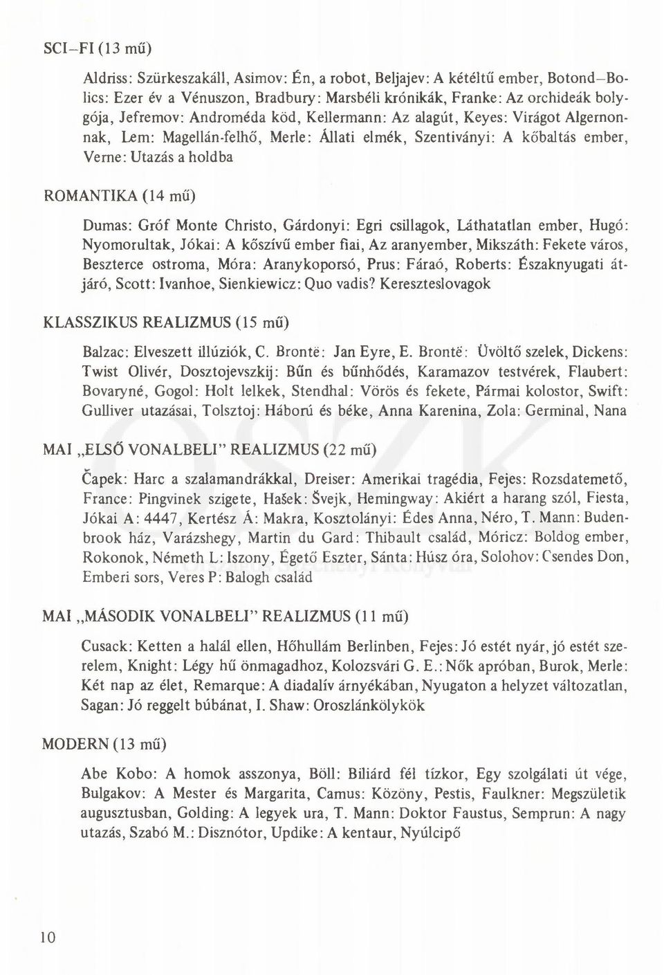 Christo, Gárdonyi: Egri csillagok, Láthatatlan ember, Hugó: Nyomorultak, Jókai: A kőszívű ember fiai, Az aranyember, Mikszáth: Fekete város, Beszterce ostroma, Móra: Aranykoporsó, Prus: Fáraó,