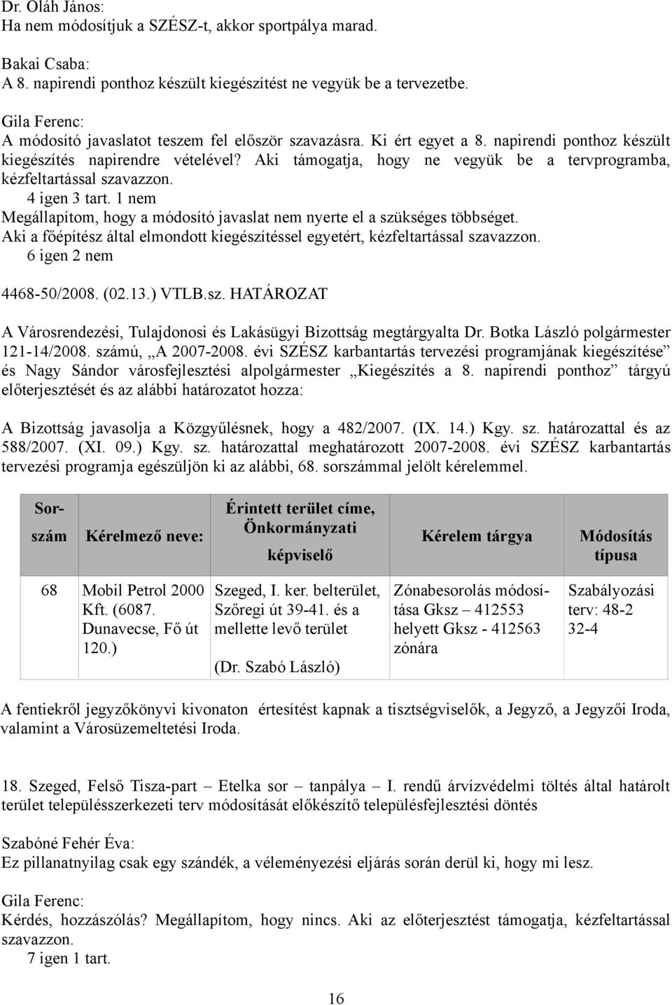 Aki támogatja, hogy ne vegyük be a tervprogramba, kézfeltartással szavazzon. 4 igen 3 tart. 1 nem Megállapítom, hogy a módosító javaslat nem nyerte el a szükséges többséget.