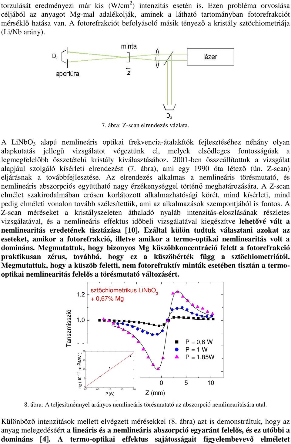 A LiNbO 3 alapú nemlineáris optikai frekvencia-átalakítók fejlesztéséhez néhány olyan alapkutatás jellegű vizsgálatot végeztünk el, melyek elsődleges fontosságúak a legmegfelelőbb összetételű