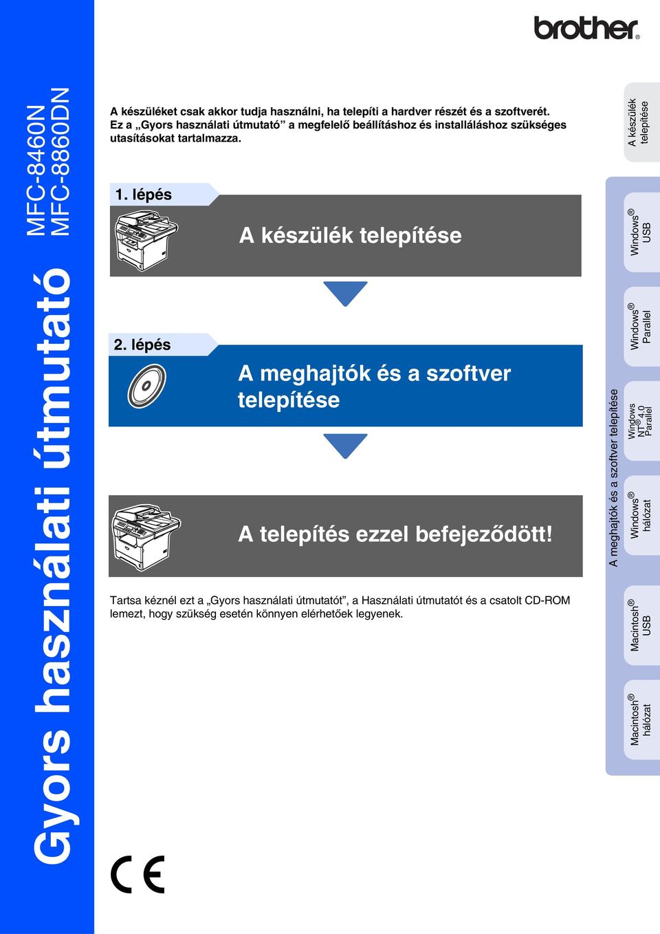 lépés A készülék telepítése A készülék telepítése Gyors használati útmutató 2.