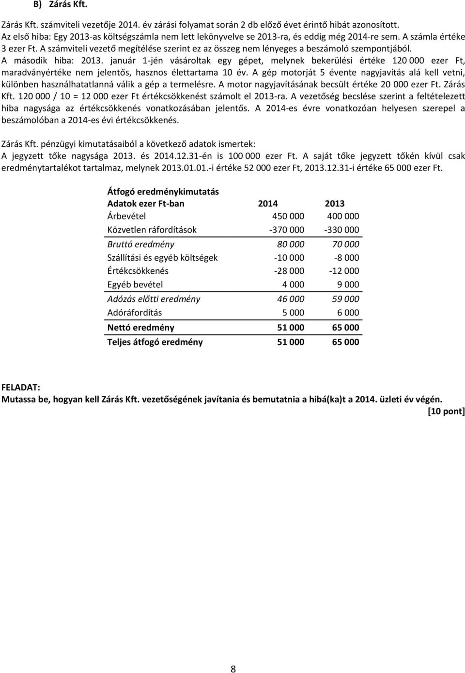 A számviteli vezető megítélése szerint ez az összeg nem lényeges a beszámoló szempontjából. A második hiba: 2013.