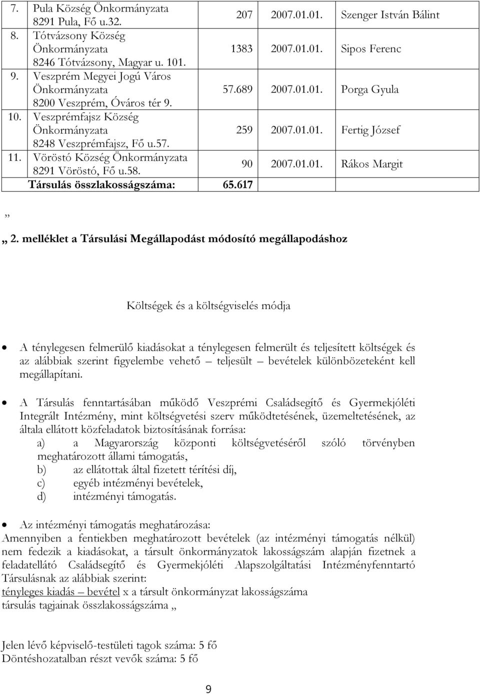 Vöröstó Község Önkormányzata 8291 Vöröstó, Fő u.58. 90 2007.01.01. Rákos Margit Társulás összlakosságszáma: 65.617 2.