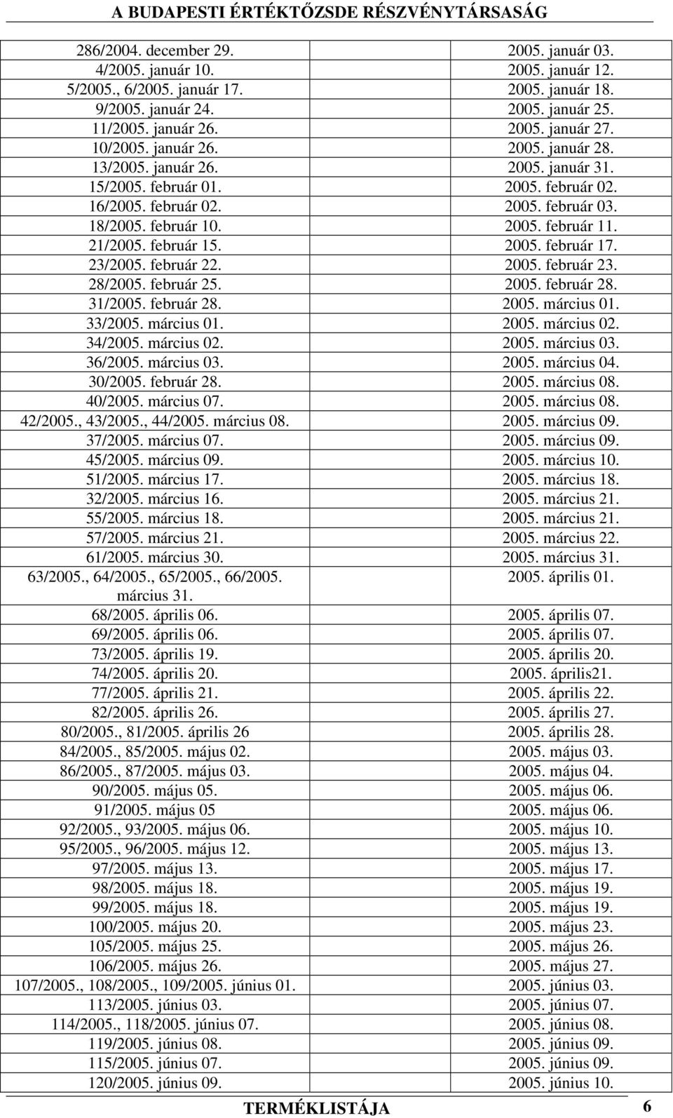 február 15. 2005. február 17. 23/2005. február 22. 2005. február 23. 28/2005. február 25. 2005. február 28. 31/2005. február 28. 2005. március 01. 33/2005. március 01. 2005. március 02. 34/2005.