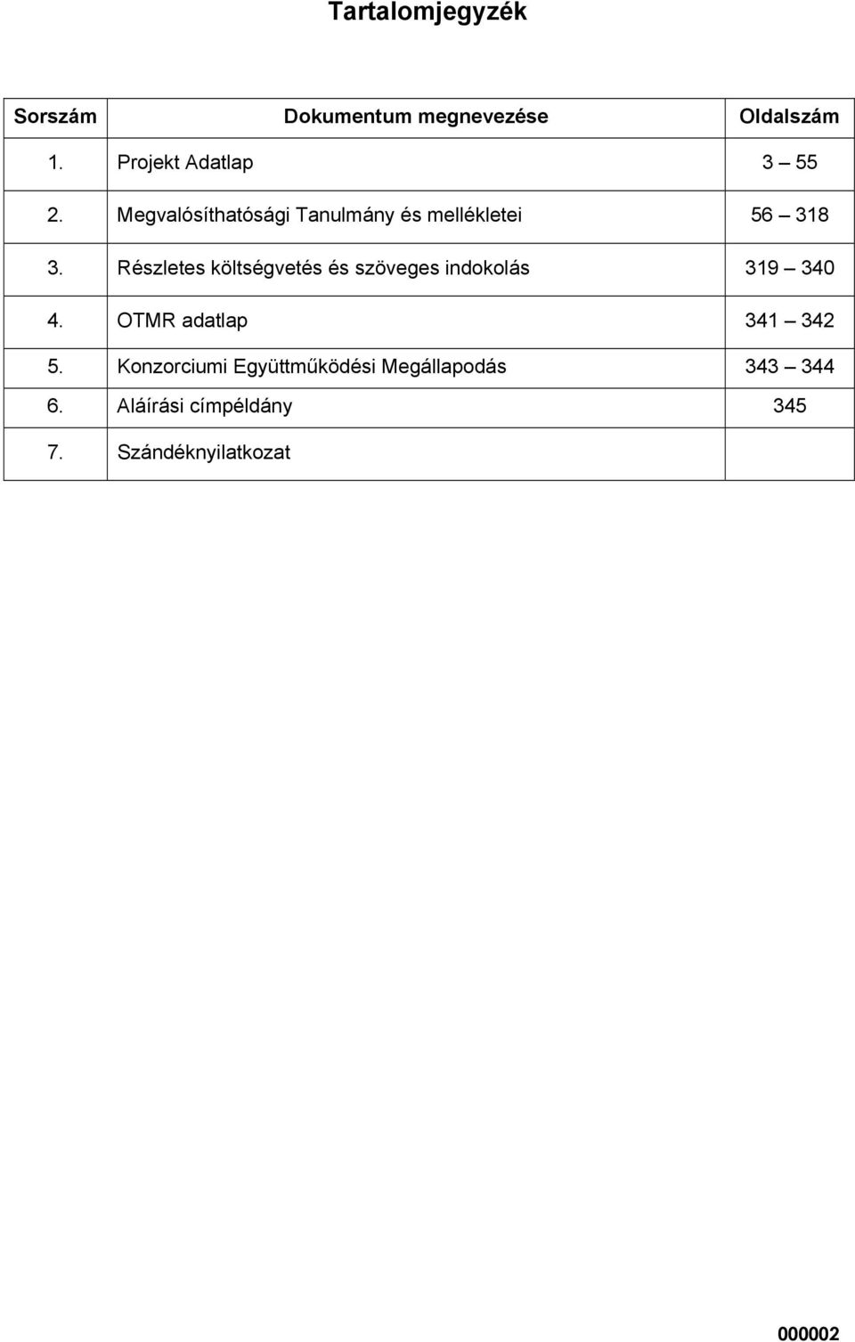 Részletes költségvetés és szöveges indokolás 319 340 4. OTMR adatlap 341 342 5.