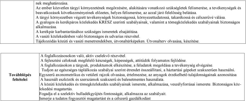 felelősség belátása. A tárgyi környezetben végzett tevékenységek biztonságossá, környezettudatossá, takarékossá és célszerűvé válása.