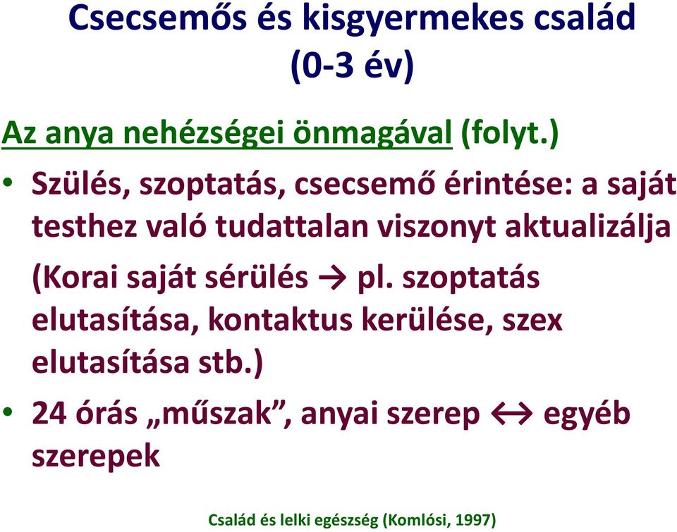 ) Szülés, szoptatás, csecsemő érintése: a saját testhez való tudattalan