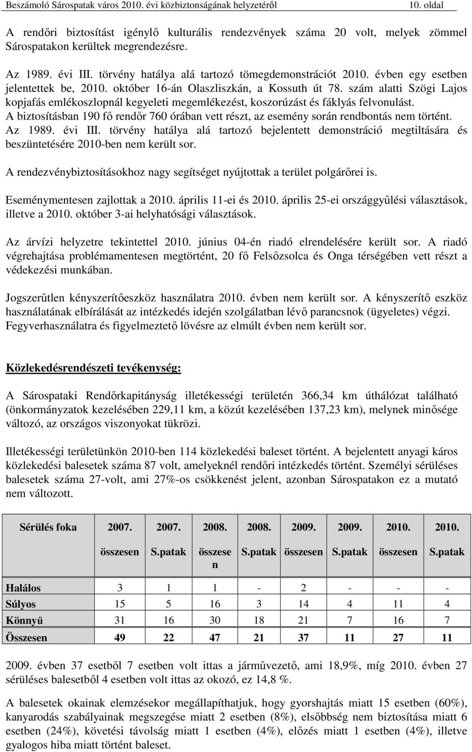 A biztosításban 190 fı rendır 760 órában vett részt, az esemény során rendbontás nem történt. Az 1989. évi III.