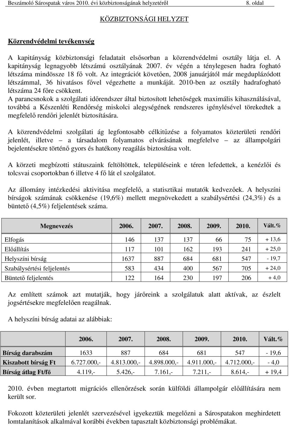 2010-ben az osztály hadrafogható létszáma 24 fıre csökkent.