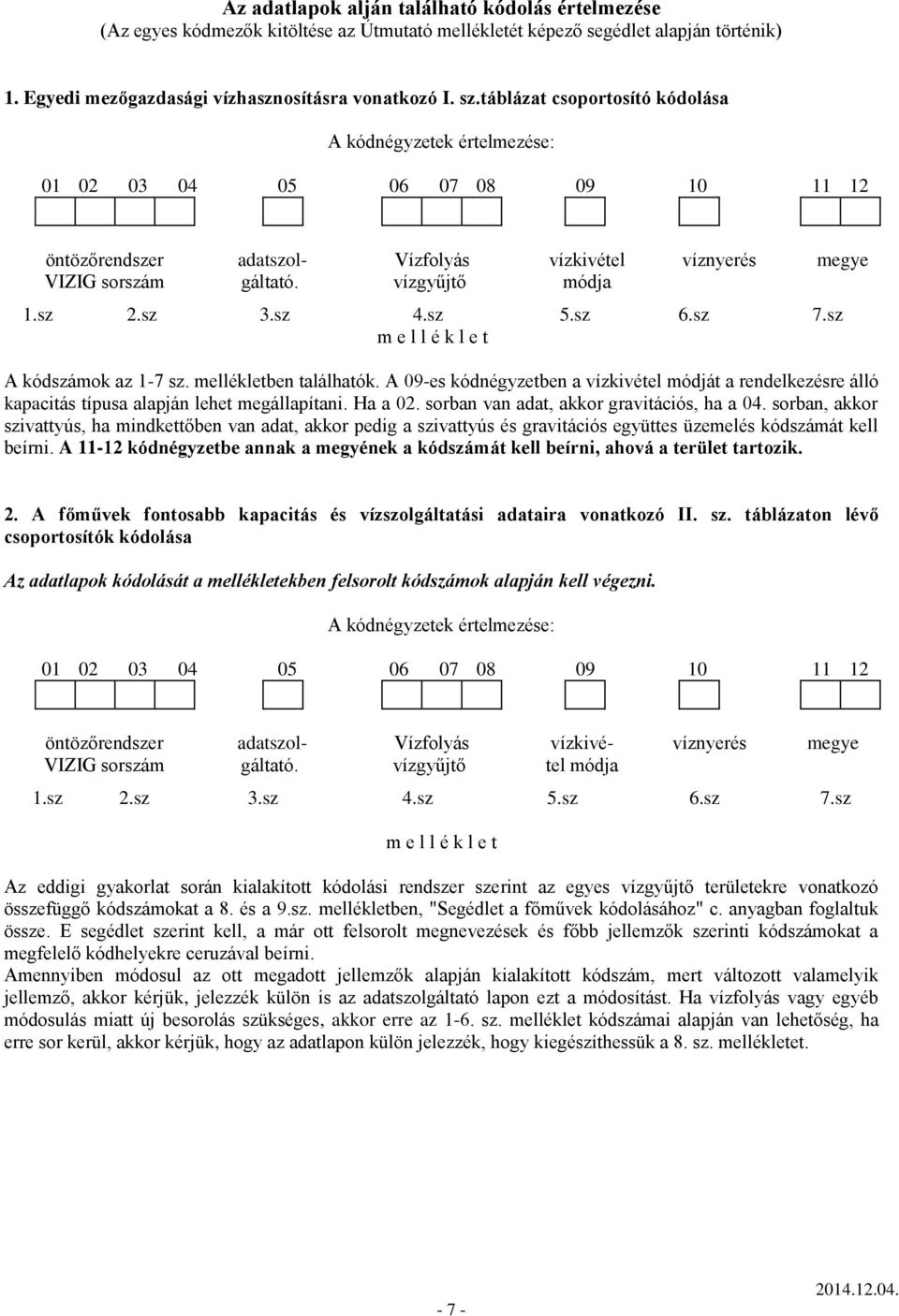 sz 4.sz 5.sz 6.sz 7.sz m e l l é k l e t megye A kódszámok az 1-7 sz. mellékletben találhatók.