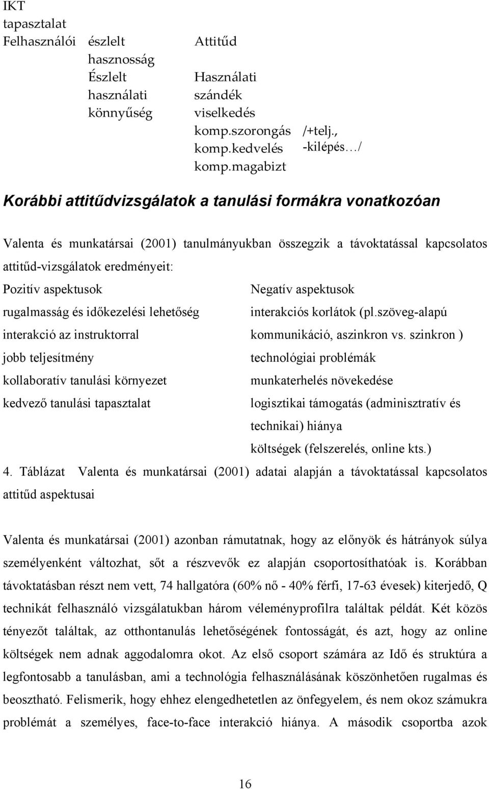 aspektusok Negatív aspektusok rugalmasság és időkezelési lehetőség interakciós korlátok (pl.szöveg-alapú interakció az instruktorral kommunikáció, aszinkron vs.