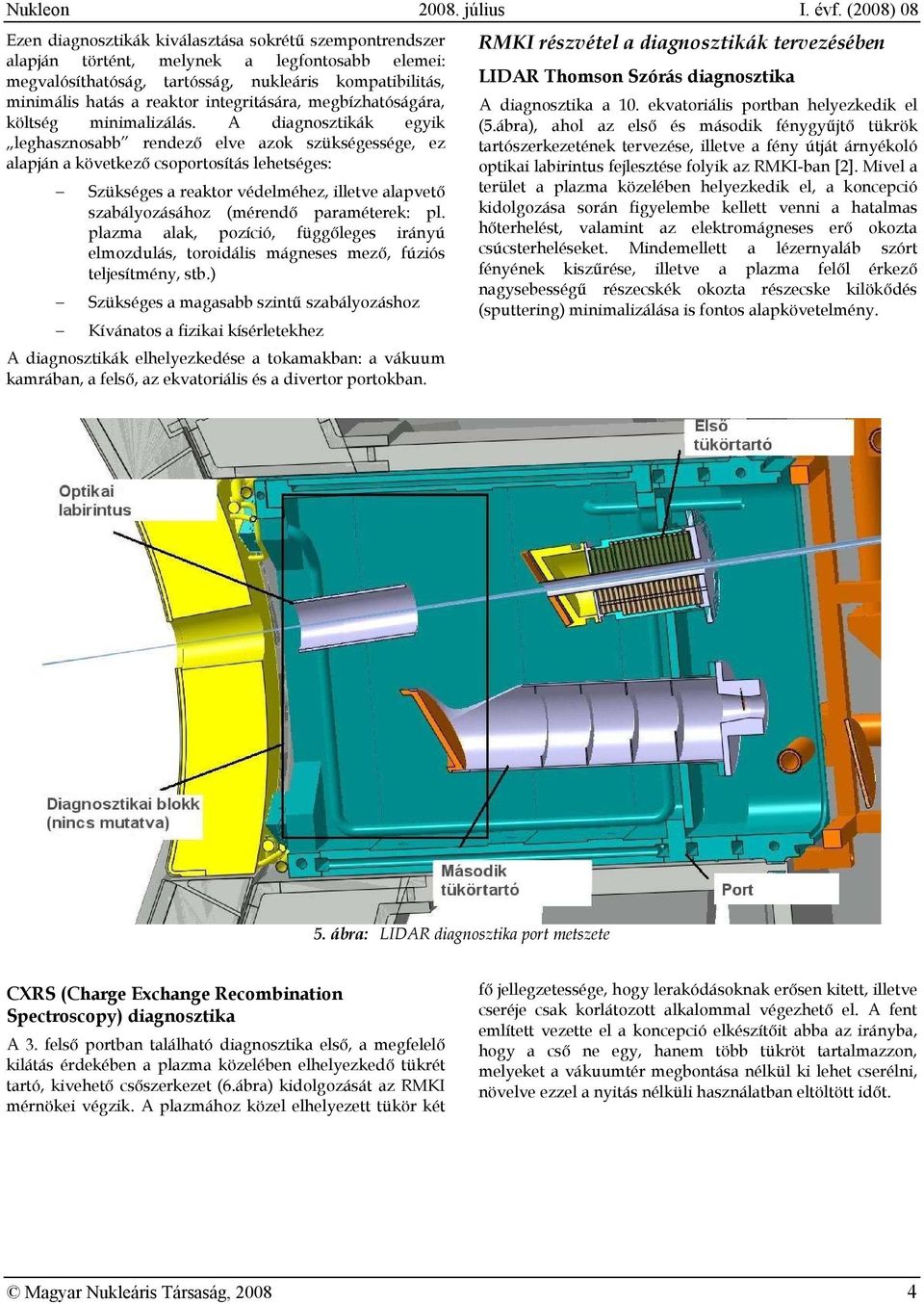 kompatibilitás, LIDAR Thomson Szórás diagnosztika minimális hatás a reaktor integritására, megbízhatóságára, költség minimalizálás.