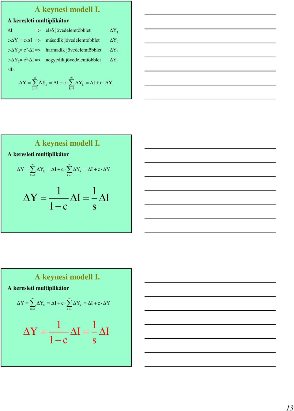 Δ = Δ =Δ + c Δ =Δ + c Δ k k= 1 k= 1 k A kereslet multplkátor Δ = Δ =Δ + c Δ =Δ + c Δ k k= 1 k= 1 1