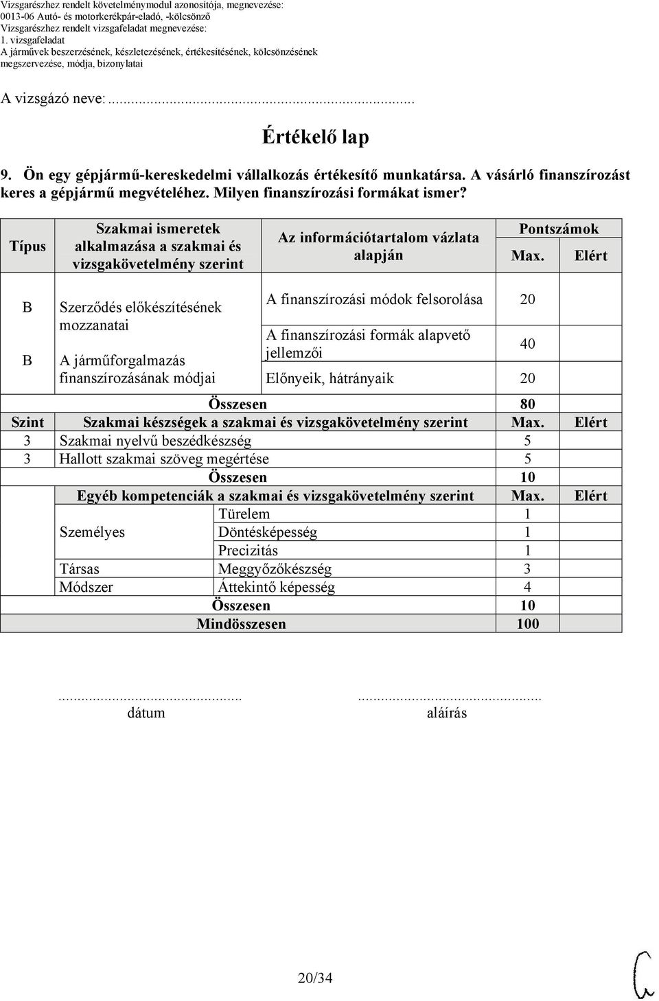 Elért Szerződés előkészítésének mozzanatai A járműforgalmazás finanszírozásának módjai A finanszírozási módok felsorolása 20 A finanszírozási formák alapvető jellemzői 40 Előnyeik, hátrányaik 20