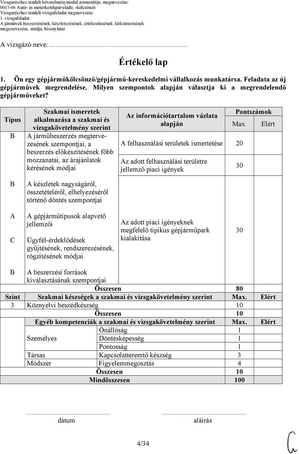 Típus Szakmai ismeretek alkalmazása a szakmai és vizsgakövetelmény szerint A járműbeszerzés megtervezésének szempontjai, a beszerzés előkészítésének főbb mozzanatai, az árajánlatok kérésének módjai A