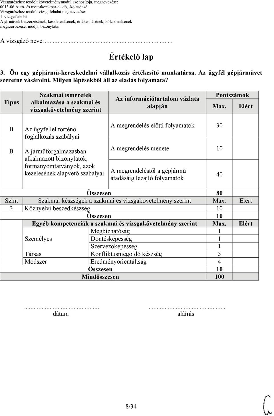 Elért Az ügyféllel történő foglalkozás szabályai A járműforgalmazásban alkalmazott bizonylatok, formanyomtatványok, azok kezelésének alapvető szabályai A megrendelés előtti folyamatok 30 A