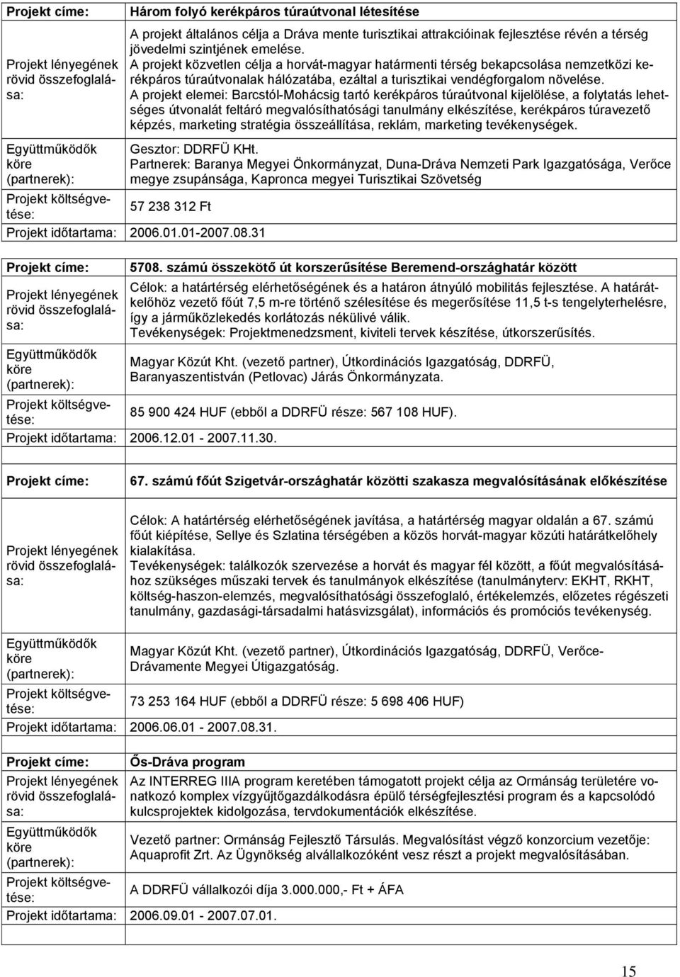 A projekt elemei: Barcstól-Mohácsig tartó kerékpáros túraútvonal kijelölése, a folytatás lehetséges útvonalát feltáró megvalósíthatósági tanulmány elkészítése, kerékpáros túravezető képzés, marketing