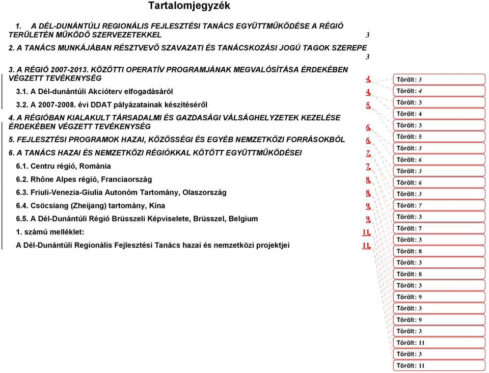 2. A 2007-2008. évi DDAT pályázatainak készítéséről 5 4. A RÉGIÓBAN KIALAKULT TÁRSADALMI ÉS GAZDASÁGI VÁLSÁGHELYZETEK KEZELÉSE ÉRDEKÉBEN VÉGZETT TEVÉKENYSÉG 6 5.