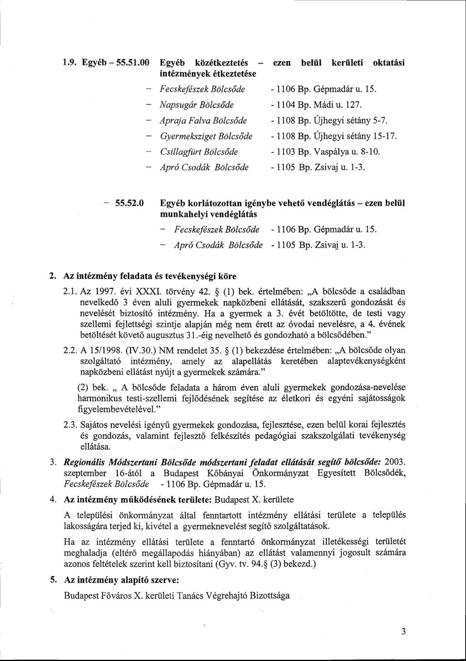 keriileti oktatisi - 1106 Bp. G6pmad6ru. 15. - 1104 Bp. M6di u.127. - 1108 Bp. Ujhegyi sfithny 5-7. - 1108 Bp. Ujhegyi s6tiny 15-17. - 1103 Bp. Vaspilya u. 8-10. - 1105 Bp.Zsivaj u. 1-3. - 55.52.