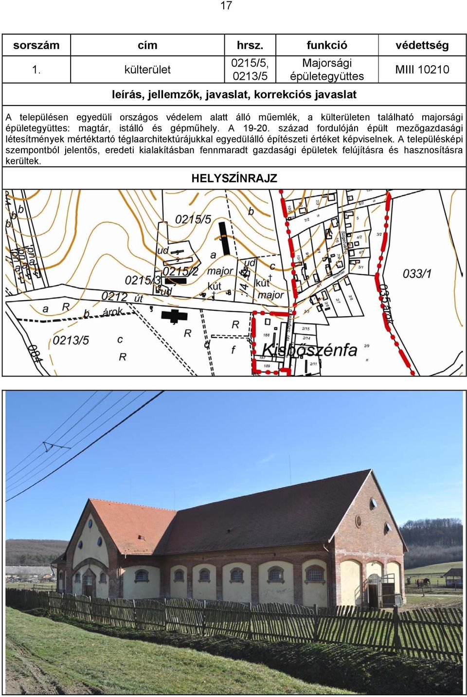 védelem alatt álló műemlék, a külterületen található majorsági épületegyüttes: magtár, istálló és gépműhely. A 19-20.