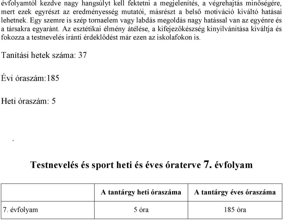 Az esztétikai élmény átélése, a kifejezőkészség kinyilvánítása kiváltja és fokozza a testnevelés iránti érdeklődést már ezen az iskolafokon is.