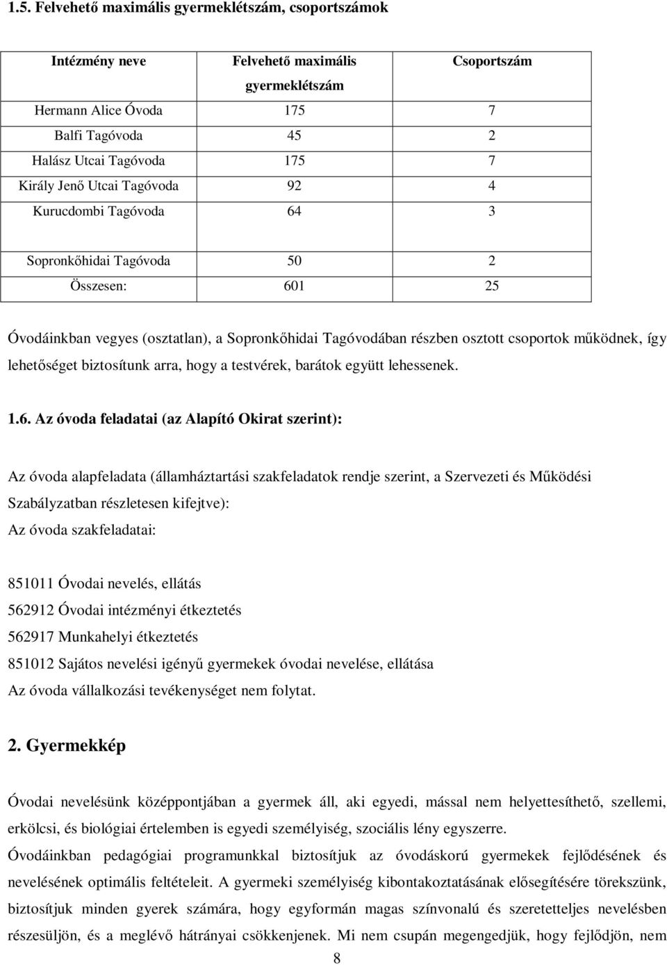 biztosítunk arra, hogy a testvérek, barátok együtt lehessenek. 1.6.