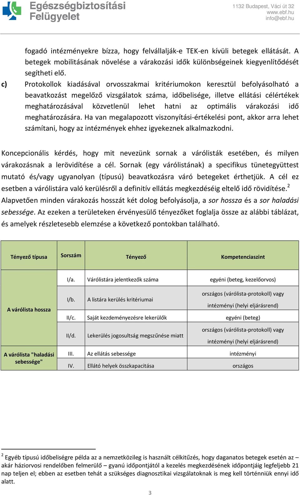 hatni az optimális várakozási idő meghatározására. Ha van megalapozott viszonyítási-értékelési pont, akkor arra lehet számítani, hogy az intézmények ehhez igyekeznek alkalmazkodni.